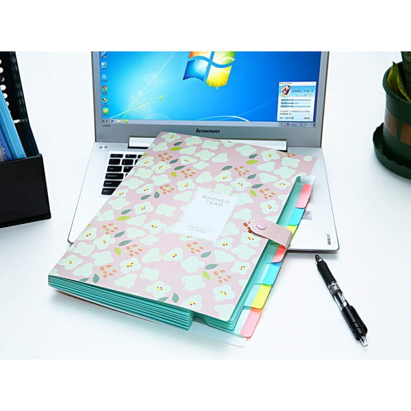 Laajennettava Expanding File, Expanding File Folder A4, Expanding File Organiser 6 taskulla, Filing Folder Organiser, Kukkapainatut kansiot, Pinkki Pink