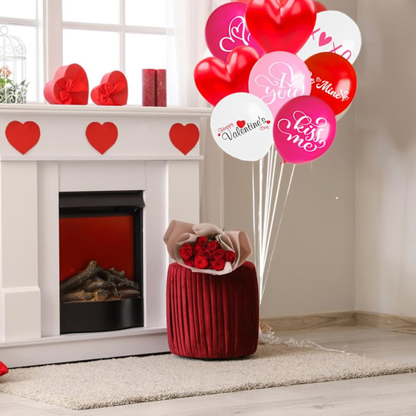 Happy Valentine's Day Balloner 12 tommer Jeg elsker dig Pink Balloner Fest Dekorationer Røde Hjerter, Hjerteformede Balloner --16 stk