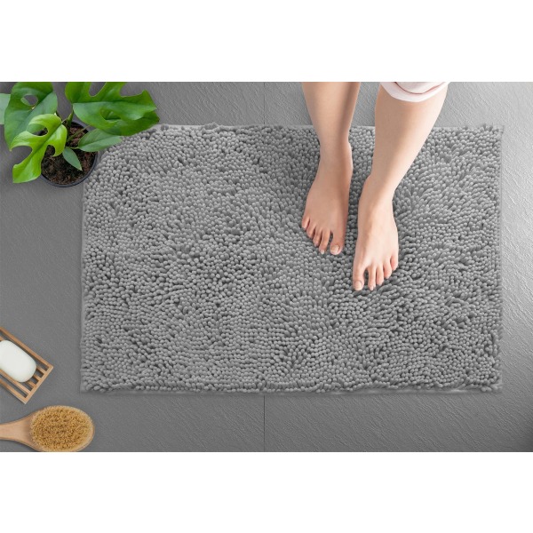 Ekstra mykt plysj badematte dusj baderomsteppe, 1'' chenille mikrofibermateriale, superabsorberende loddent badematte (40 x 60 cm, lys grå) Light Grey