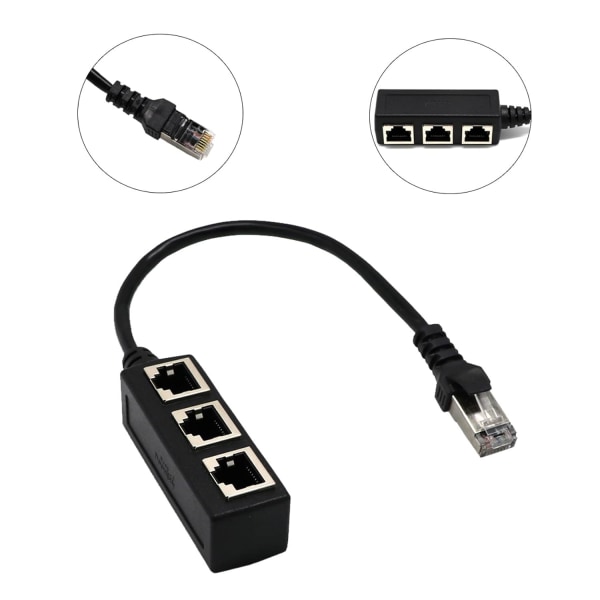 RJ45 Ethernet-splitterkabel, RJ45 Ethernet-adapter, RJ45 nettverksadapter 1 hann til 3 hunn, Ethernet LAN-kabelforlenger