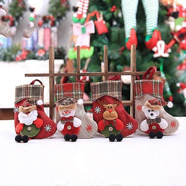 Julstrumpor, 4-pack Julklappspåse Dekoration Present Björn