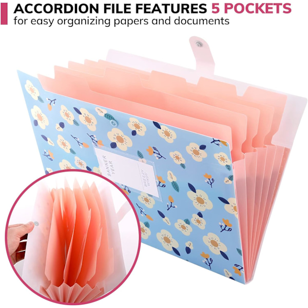 Laajennettava Expanding File, Expanding File Folder A4, Expanding File Organiser 6 taskulla, Filing Folder Organiser, Floral Printed Folders, Sininen Blue
