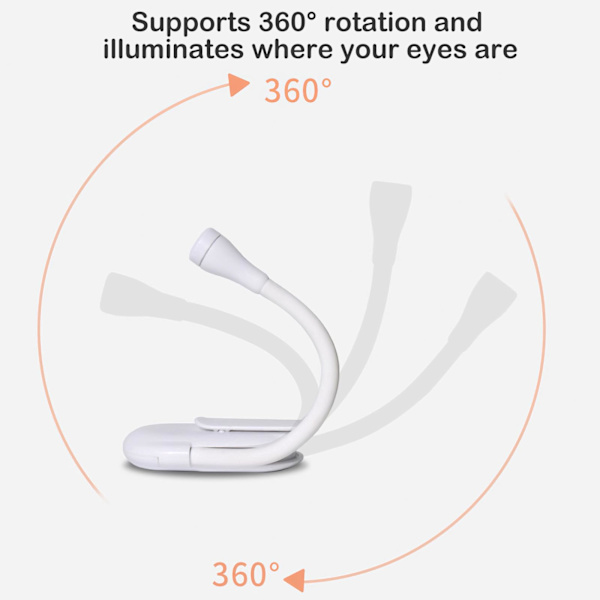 Leselampe, boklampe klips på bokleselampe med 3 øyebeskyttende moduser Leselampe Boklampe, trinnløs dimming, oppladbar boklampe White