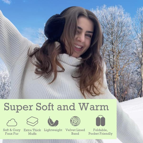 Dame Vinter Ørevarmere Fluffy Ørevarmere Varme Foldbare Koldt Vejr Ørevarmer Black
