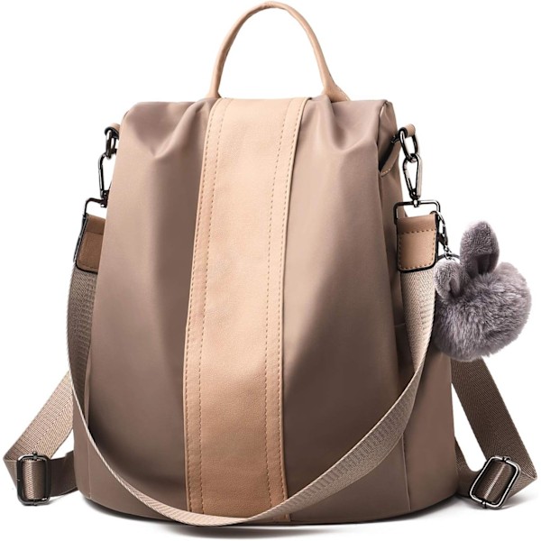 Kvinnors Ryggsäck Dam Ryggsäck Vattentät Nylon Skolväska Anti-stöld Dagryggsäck Axelväskor, Khaki Khaki
