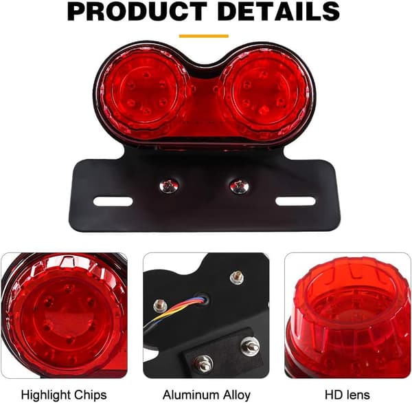 Motorcykel LED Baglygte Brems Blinklys Nummerpladeholder Red