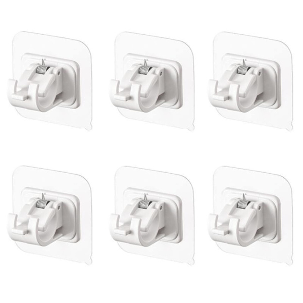 6 st självhäftande gardinstångsbeslag Gardinstångsbeslag Ingen borrning Draperi krok hållare Handduksstångsfixering Stånghållare (Vit) White
