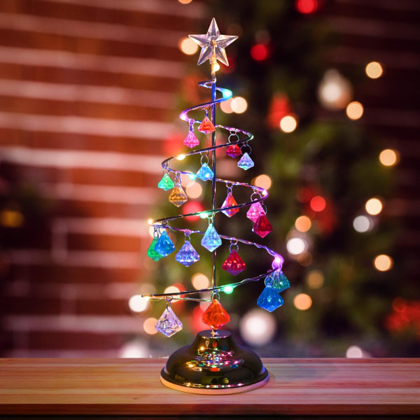 Julekrystaltrælys 13 tommer bordplade juletræsdekoration juletræslampe med LED og krystalpendel jul (flerfarvet) color