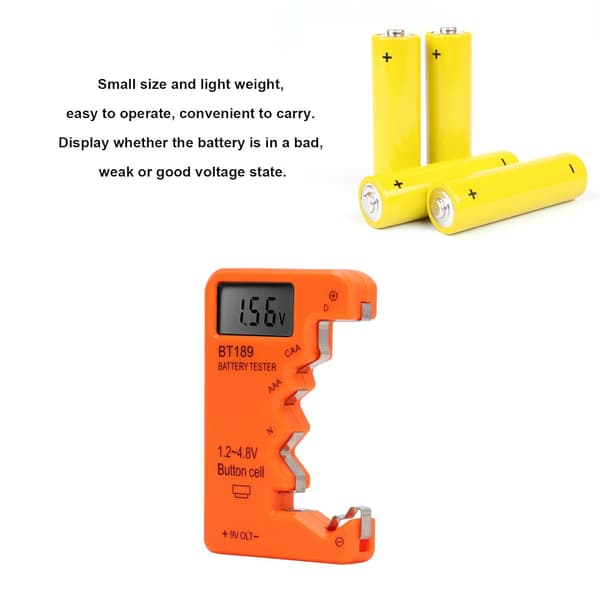 Batteritest, Universal Batterichecker Lille Batteritest til C, , AAA, D, N, 9V, 6F22 Batteri 1.5V 3V Knapcelsbatteri, (Orange)