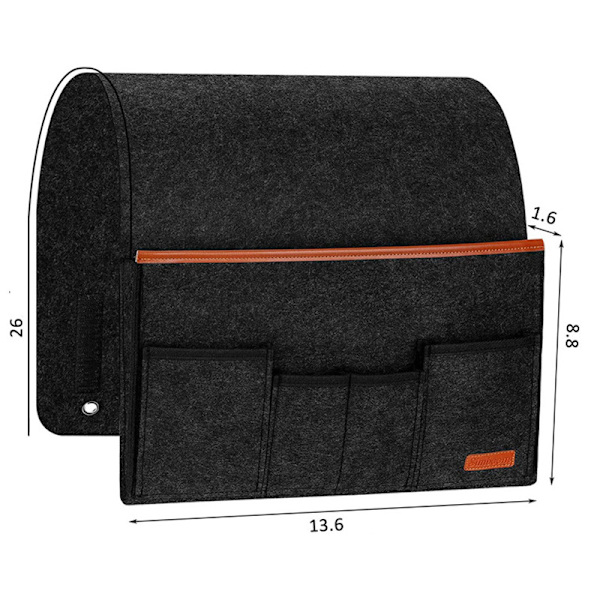 Sofa Armrest Organizer med 6 Lommer, Seng Bag Anti-Slip Oppbevaringspose for Bok, Magasiner, Mobiltelefon, Fjernkontroll