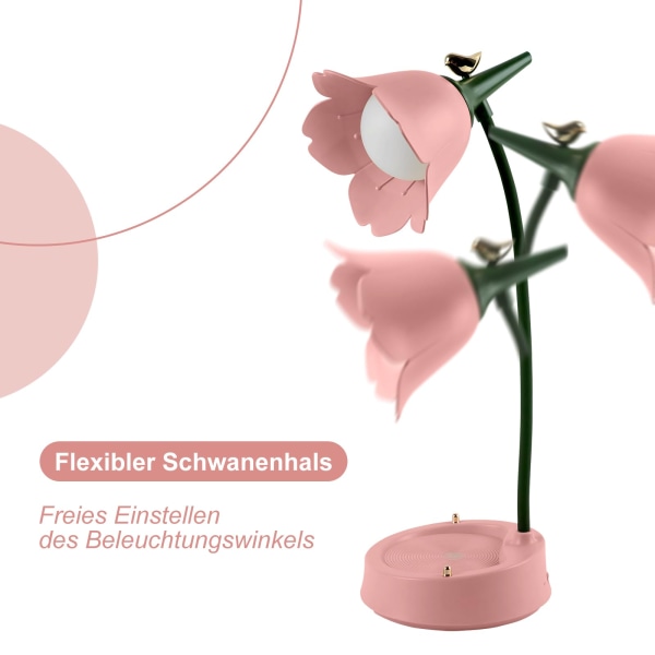 Barnebordlampe, Sky Dimbar LED-bordlampe med 3 fargetemperaturer, Oppladbar bordlampe med berøringssensor og fleksibel arm pink