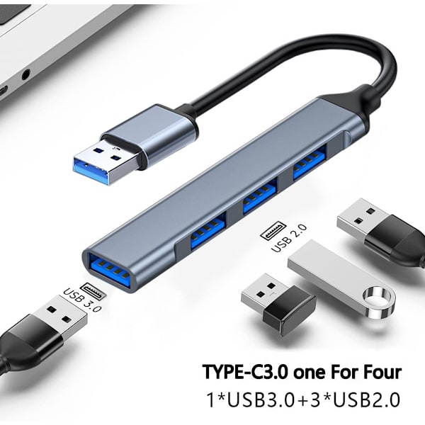 USB-hubb 4 i 1 multiportadapter med 1 USB 3.0-port USB-hubbar 3 USB 2.0-portar