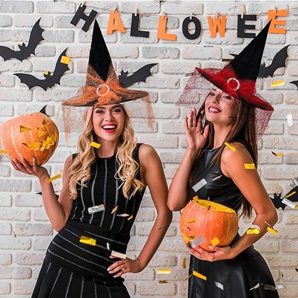 4 stk Halloween heksehat til kvinder piger, vintage heksehat, elegant halloween kostume heksehat kasket med blonder slør