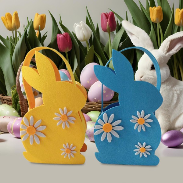 2x Easter Bunny Basket Tote Bag Holdbar Sød Multipurpose Easter Rabbit Bag Party Favor Basket til ferieægjagtspil
