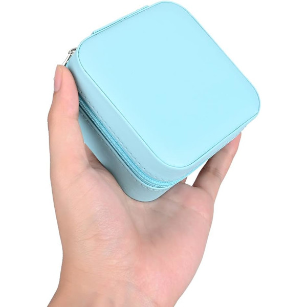 Mini bærbar smykkeskrin-arrangør, læder dobbeltlags smykkeskrin med spejl, ringe øreringe halskæde armbånd smykker gaveæske kvinder (blå) Blue