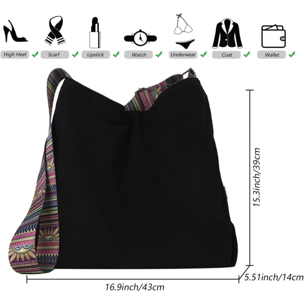 Korduroyhousuinen crossbody-laukku naisille, rento olkalaukku, suurikapasiteettinen ostoslaukku crossbody-laukku (musta) Black