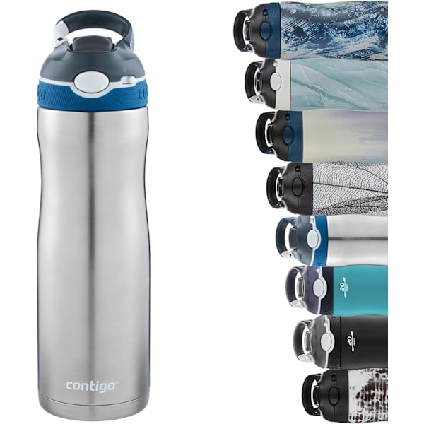 Vandflaske med Flip Straw, Termokande i Rustfrit Stål, Vakuumkolbe, Lækagesikker Fitnessflaske, 590 ml