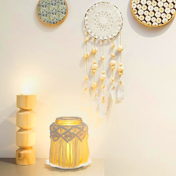 Lysestage Makrame-guirlande, 2 stk fyrfadslys dekorative stearinlys, beige boho dekorativ balkon til stearinlys og tørrede blomster (A)