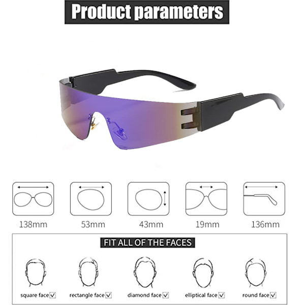Rimless solbriller, 2 futuristiske briller, grimme Cyclops solbriller, rum briller, alien briller sæt, sjove briller(sølv, sort)