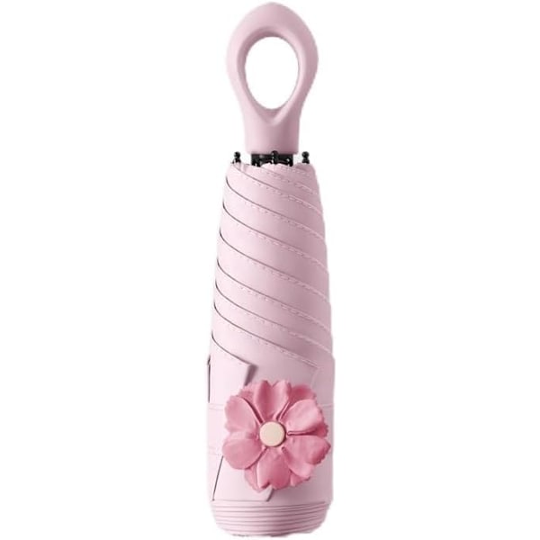 Mini aurinkomatka sateenvarjo Rengaskahva Päällystekerroskangas Kompakti taittuva käsilaukkusateenvarjo/Kevyt pieni kannettava reppu/Sade aurinko,Pinkki
