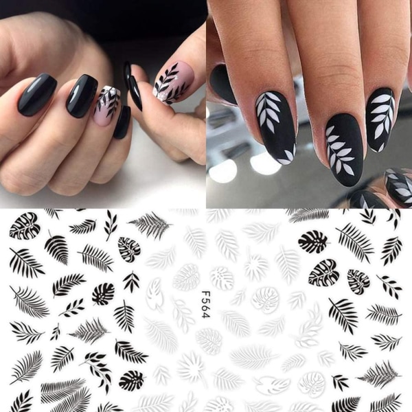 12 ark svartvita vårblommor nagelkonst klistermärken dekaler självhäftande blommiga blad vin geometrisk design manikyrspetsar nageldekoration 10pc