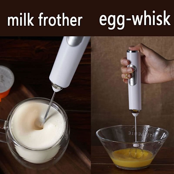 Melkeskummer Håndholdt, Elektrisk Visp Mikser Bærbar Drikkeblander Rustfritt Stål Melkeskummer For Kaffe, Frappe, Matcha, Varm Sjokolade (hvit)