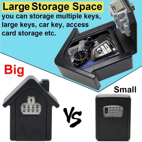 Nyckellåslåda, extra stort nyckelskåp, nyckellåda med stor kapacitet Väggmonterad nyckelskåp med 4-siffrigt kombinationslås och nödnyckel (svart) Black