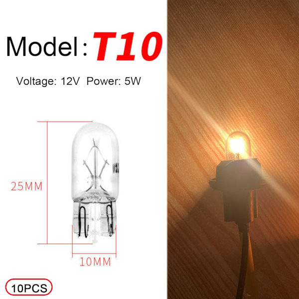 10 x 5W Vita T10 LED-lampor Registreringsskylt Sidomarkeringsljus DC 12V för Bil Lastbil Interiör Kupollampa