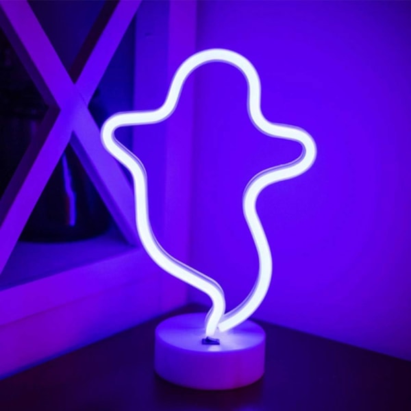 Neon skilte Halloween Ghost Festival Lights med base Blå LED lys Festival Lights Dekoration USB/Batteridrevet