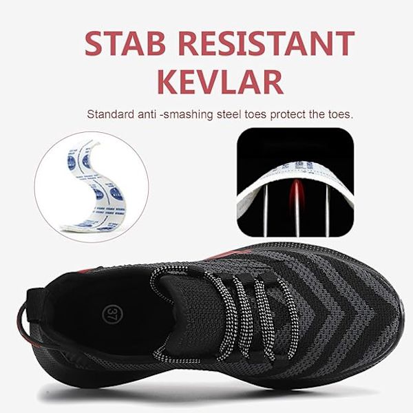 Sikkerhedssko til kvinder, lette sneakers med stålspidsbeskyttelse, åndbare arbejdssko 38 EU Red 38 EU