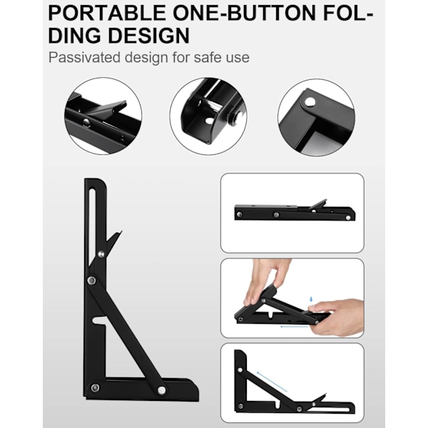 Folding Bracket 200mm, 2 stk. Svart Foldable Console Support, Folding Shelf Brackets Load, Shelf Bracket