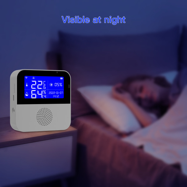 WiFi-temperaturfuktighetsmätare, trådlös digital termometerhygrometer med LCD-display Summerlarm och appvarning Smart temperaturfuktighetssensor