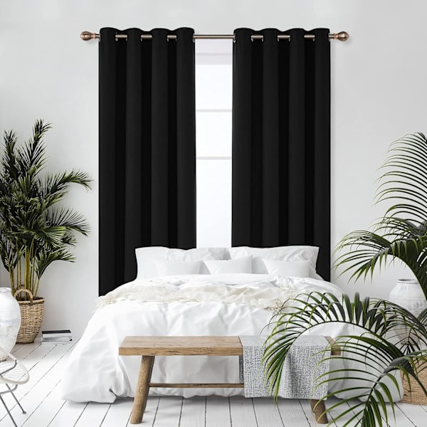 Funktionelle ringtop-gardiner med øjer, mørklægningsgardiner, termisk isolerede gardiner til børneværelse, sort, 42 x 63 tommer, 2 paneler