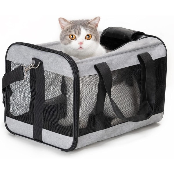 Bæreveske for kjæledyr, myk bæreveske for katter, små hunder, sammenleggbar, slitesterk, flyselskapsgodkjent, reisevennlig (42*28*28cm, grå) light gray