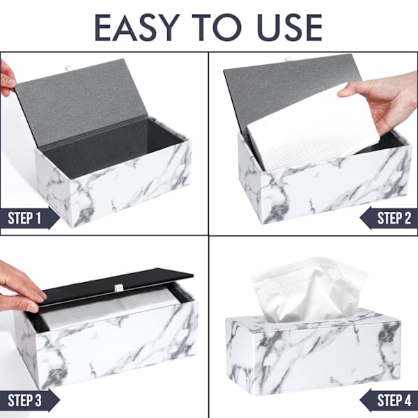 Rektangulär servettdispenser i PU-läder för hem, kontor och restaurang, marmor White rectangle
