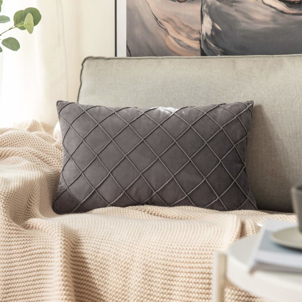 Set of 2 velvet cushion covers, grid sofa cushions, decorative cushions, cushion covers, couch cushions, velvet cushions, soft 30 x 50 cm, dark grey