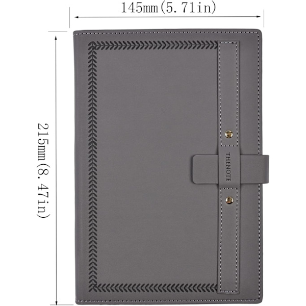 A5 Ruled Notebook, Kreativa insats spänne anteckningsböcker, Tjockt linjerat papper Kompositionsbok 320 sidor för kontor skola hem, 14,5 x 21 cm (grå) Gray