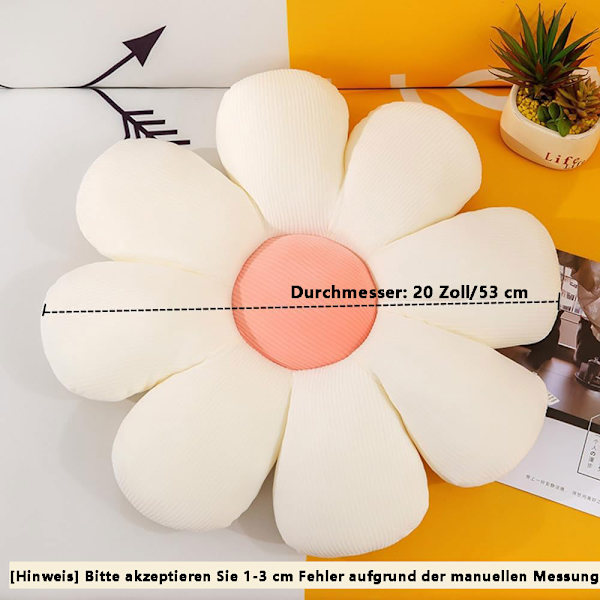 Blomstergulvpute, pute i form av tusenfryd, pynteputer til hjemmet for jenter og kvinner til lesing, soverom eller TV-titting white 53cm