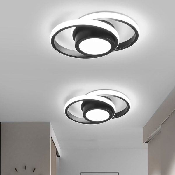 Moderne kreativ taklampe Rund design Liten svart skjerm for inngangsparti Gang Balkong LED Kaldt hvitt lys Varmt 32W (Kaldt lys) Cold