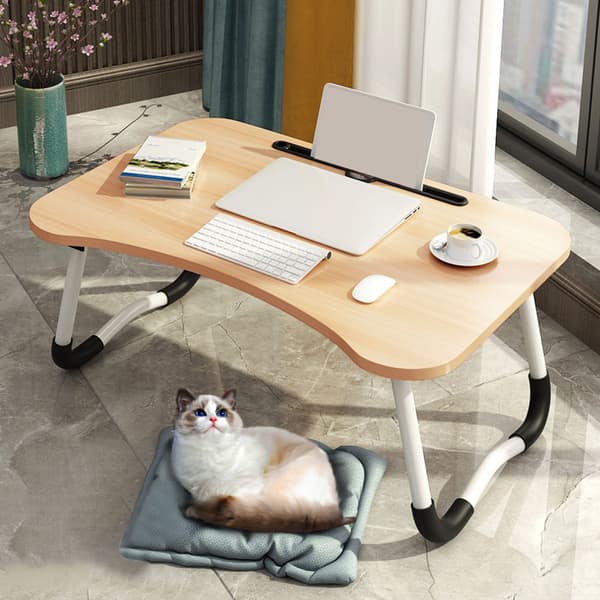 Laptopbord, laptopbord för säng, hopfällbart, låda, stativ för surfplatta, för säng, soffa, golv brown