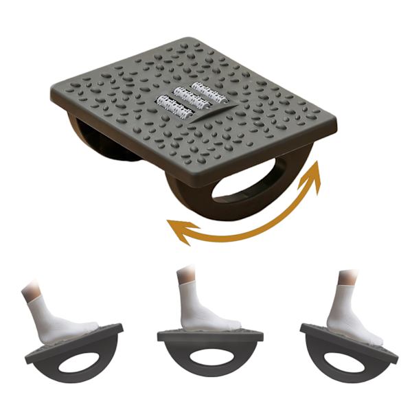 Gyngende fodstøtte med rullemassage - Ergonomisk design til kontor/hjem, lindrer stress (sort)