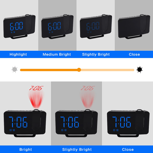 Projektionsvækkeur Radio, Digitalt Vækkeur med USB-oplader/Projektion på Loft, Høj Dobbelt Vækkeur, Simpel Projektor Vækkeur