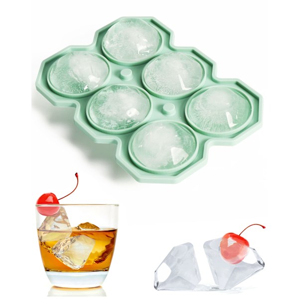 Store isformer til store isterninger, 6X diamantformede isterninger, smelter langsomt, holder whiskydrikke længere og friskere. Silikone isterningform