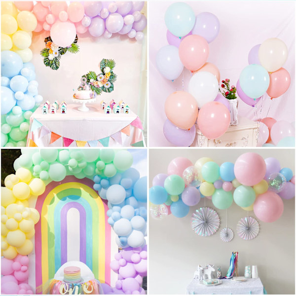Pastelfarvede regnbueballoner, 100 stk. ballonpakke 13,2 tommer makaron flerfarvede balloner, assorterede farver latexballoner