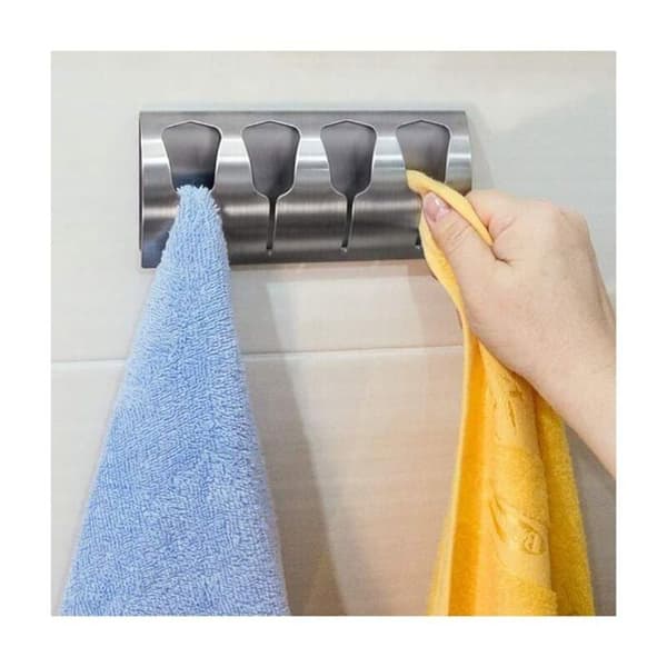 Selvklebende Håndklestativ med 4 Kroker, Rustfritt Stål, 13cm, ODIPIE