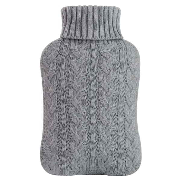 Varmtvannsflaske med strikket deksel, varmtvannspose for varm og kald kompress, håndføttervarmer, smertelindring i nakke og skulder, grå Gray