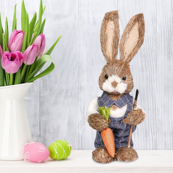 Påskhalm kanin dekorationer, påsk stående kanin, stående kanin statyett kanin leksaksdocka, vårpåsk figurin dekoration