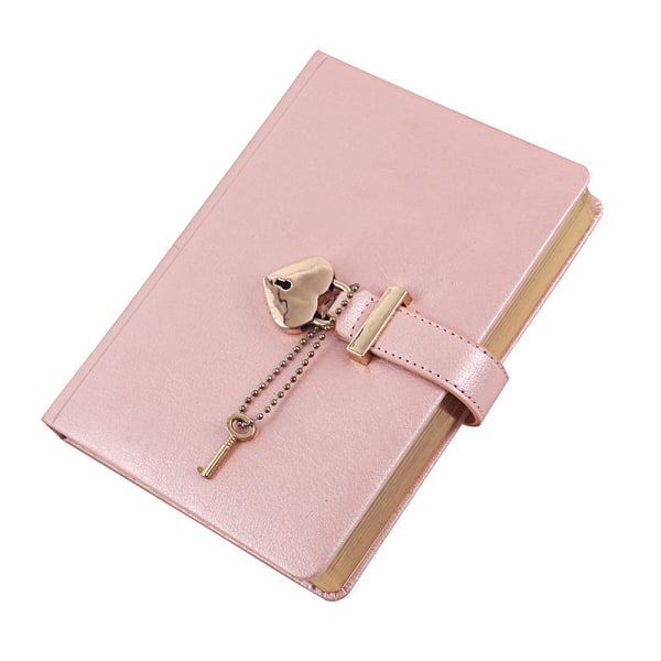 Dagbok med lås och nyckel, hjärtformad kombinationslås, låsjournal för flickor, läderjournal personliga arrangörer, flickhemlig anteckningsbok, 5,3x7 tum Pink