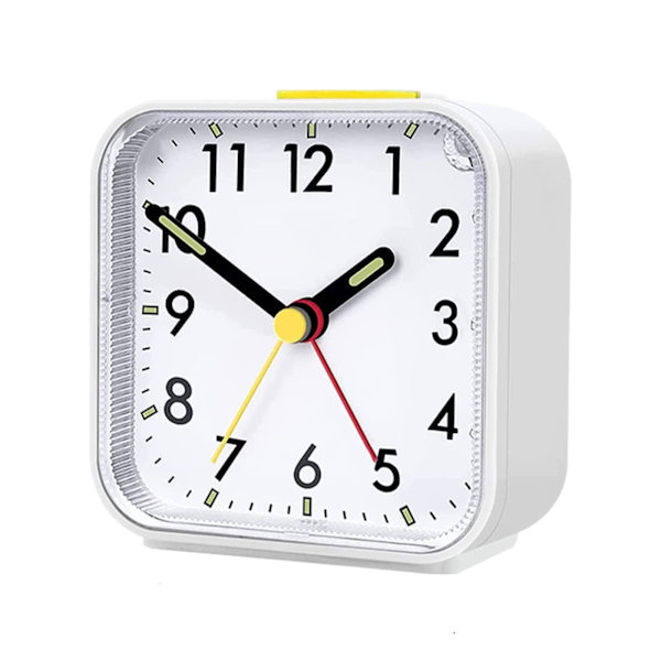 Analog väckarklocka utan tickande med ljus och snooze-funktion och toppknapp, högt alarm, tyst väckarklocka, batteridriven white