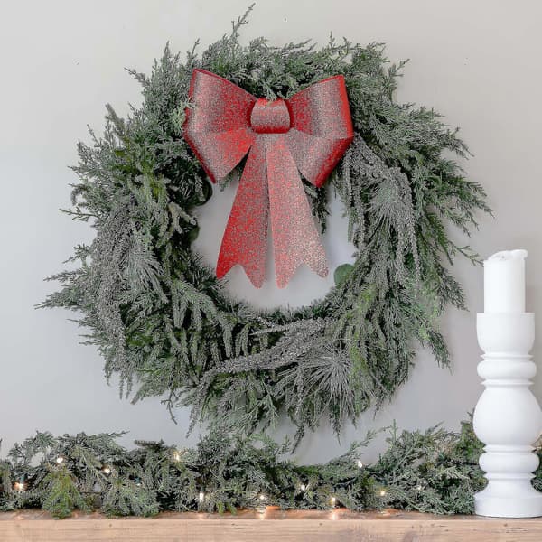 Julepynt, juletræspynt rød glitterkranssløjfe